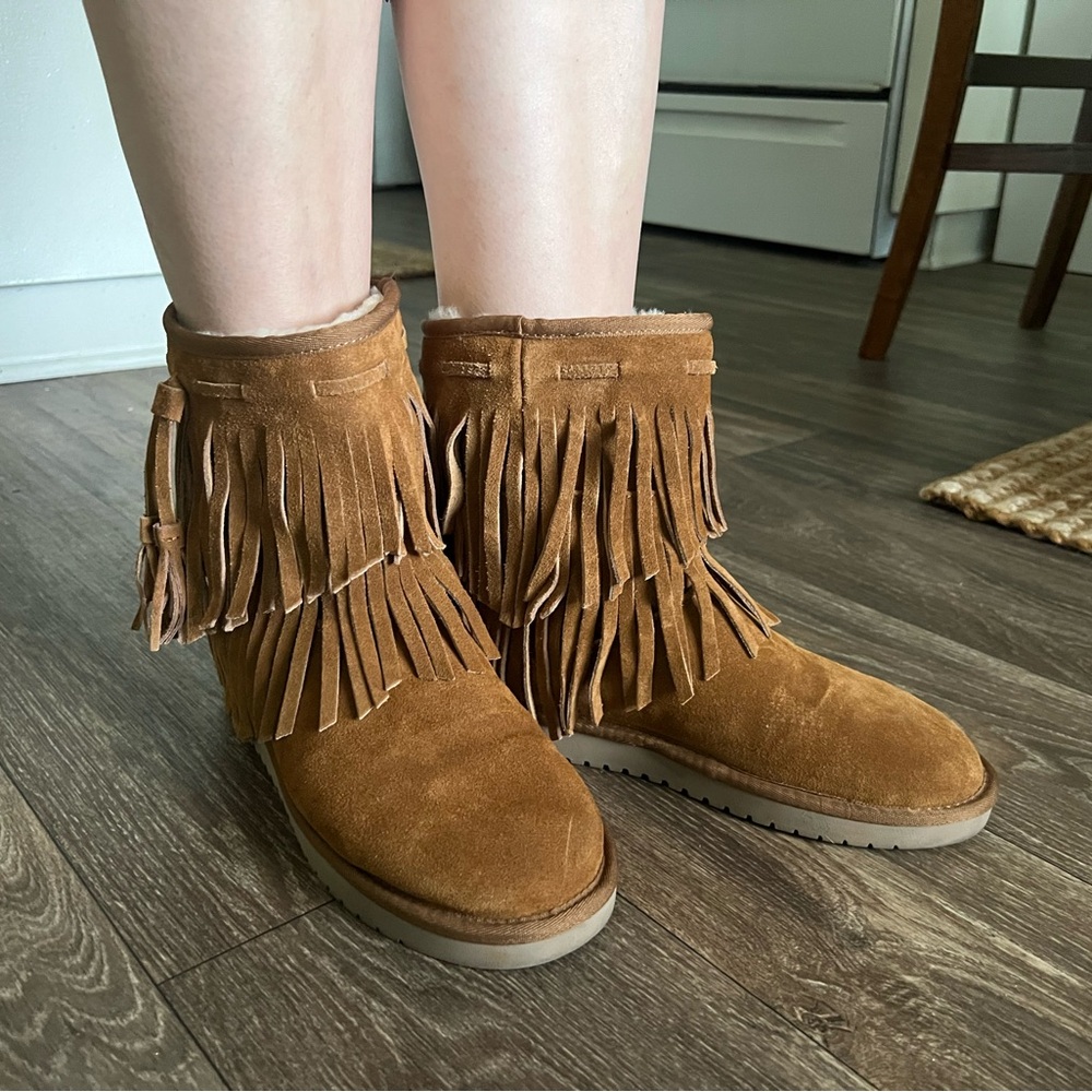 Fringe Suede Ankle Boots - Tan